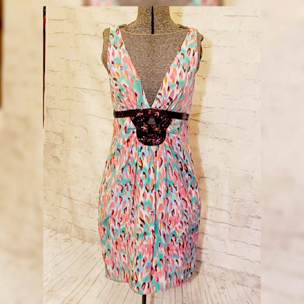 Be Seduced Silk Dress V Neck, Empire Waist, Beaded Details - Size 8 New w/ Tags